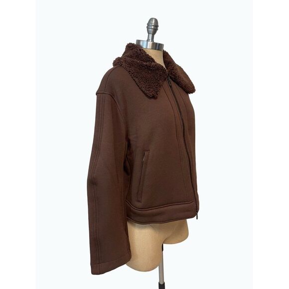 Athleta Westbound Sherpa Coat Jacket Brown Pockets Full Zip Faux Fur NWT Medium - Picture 5 of 9